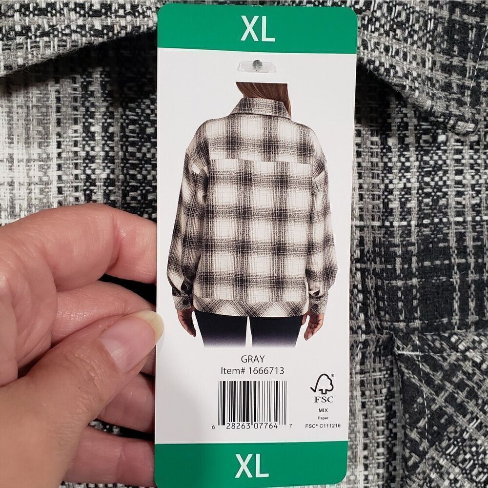Boston Traders Shirt‎ Jacket Women's Size XL Plaid Gray Button Up NEW - Picture 6 of 11